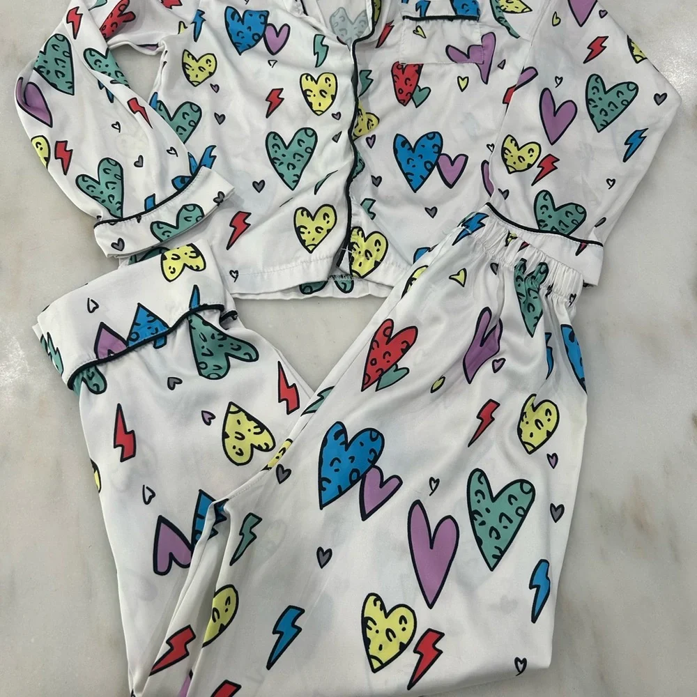 Lola And The Boys🌈 Colorful Heart Print Kids Pajamas